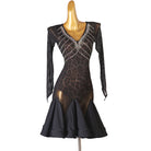 Sheer leopard mesh latin dance dress with crystal V neckline and fishtail skirt