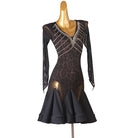 Leopard mesh latin dance dress angled view showing the crystal neckline