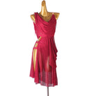 Rose red stone mesh latin dance dress rear view showing the low open back