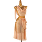 Apricot stone set mesh latin dance dress with cowl neckline drape
