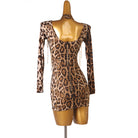 Leopard print latin dance dress side view with the beaded cord tie