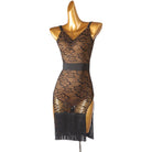 Black lace latin dance dress front view with the wide straps