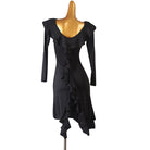 Black pleated cascade latin dance dress rear view with the low back