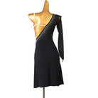 Black crossed fringe latin dance dress rear view showing the open back