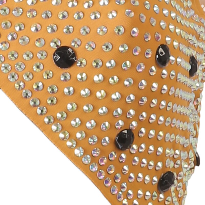 Close view of the clear and jet stones set on the nude panel