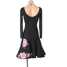 Black peony embroidery latin dance dress rear view showing the low back