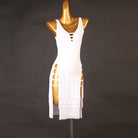 White strap cutout latin dance dress rear view with the fringe tiers