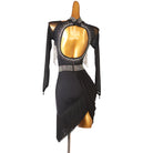 Black bead cape latin dance dress rear view showing the open back