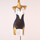 White latin dance dress with fringe yoke and cord laced sides