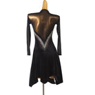 Black stone ray latin dance dress rear view showing the deep open back