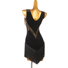 Black gold bead yoke latin dance dress rear view showing the open back
