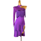 Purple fringe latin dance dress rear view showing the open back