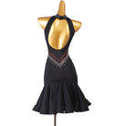 Black crystal bib latin dance dress rear view showing the open back