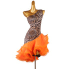 Leopard print latin dance dress side view showing the ribbon tie at the hip