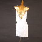 White tiered fringe latin dance dress rear view showing the corset lacing