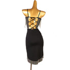 Black silver bead latin dance dress rear view showing the laced back