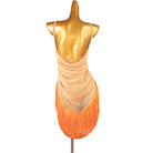 Apricot ombre fringe latin dance dress rear view showing the open back
