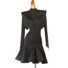 Black latin dance dress with pointed fringe cape across the shoulders