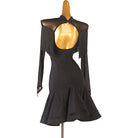 Black fringe cape latin dance dress side view showing the fringed sleeve
