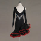 Black crystal waist latin dance dress rear view showing the low V back