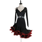 Black crystal waist latin dance dress front view showing the stone scatter