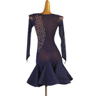 Navy stone scroll latin dance dress rear view with the sheer back