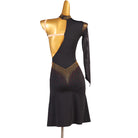Black gold stud latin dance dress rear view showing the bare back