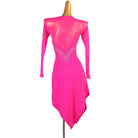Rose pink latin dance dress rear view showing the sheer mesh back