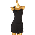Black double strap latin dance dress side view showing the fitted line