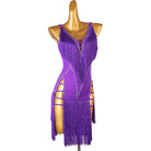 Purple latin dance dress with stone wing lines and layered fringe