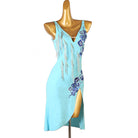 Pale blue cloud latin dance dress angled view showing the bead fringe