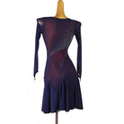 Purple sheer stone swirl latin dance dress side view showing the sleeve