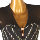Close view of the stone set seams meeting under the bust