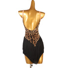 Leopard jewel latin dance dress rear view showing the deep open back