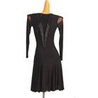 Black hand strung bead latin dance dress rear view showing the low back