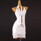 White halter tie latin dance dress rear view showing the bare back