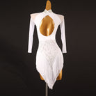 White stone lace latin dance dress rear view showing the open back