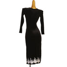 Black velvet lace applique latin dance dress front view showing the hem