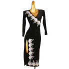 Black velvet lace applique latin dance dress side view with the appliques