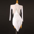 White lace stone latin dance dress rear view showing the open back