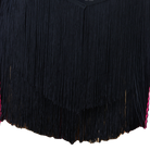 Close view of the black fringe overlay on the skirt