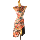 Rose print latin salsa dance dress front view showing the keyhole neckline