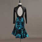 Black and turquoise latin salsa dance dress rear view showing the keyhole back