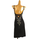 Black blue scroll latin salsa dance dress rear view with the bare back