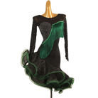 Black and green latin salsa dance dress front view showing the fringe band