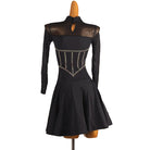Black gold stud corset latin salsa dance dress rear view showing the keyhole back