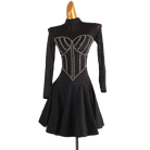 Black gold stud corset latin salsa dance dress side view showing the stud lines