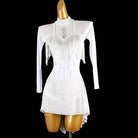 White bead fringe latin salsa dance dress front view with the strands hanging