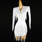 White bead strand latin salsa dance dress front view with the strands apart