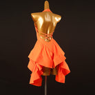 Orange stone latin salsa dance dress showing the halter tie from behind